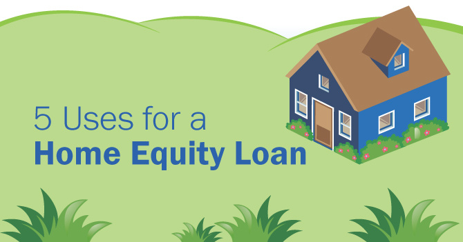  Illustration of a house with the text "5 Uses for a Home Equity Loan."