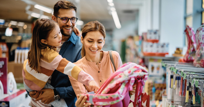 Family shopping for back to school clothes. 